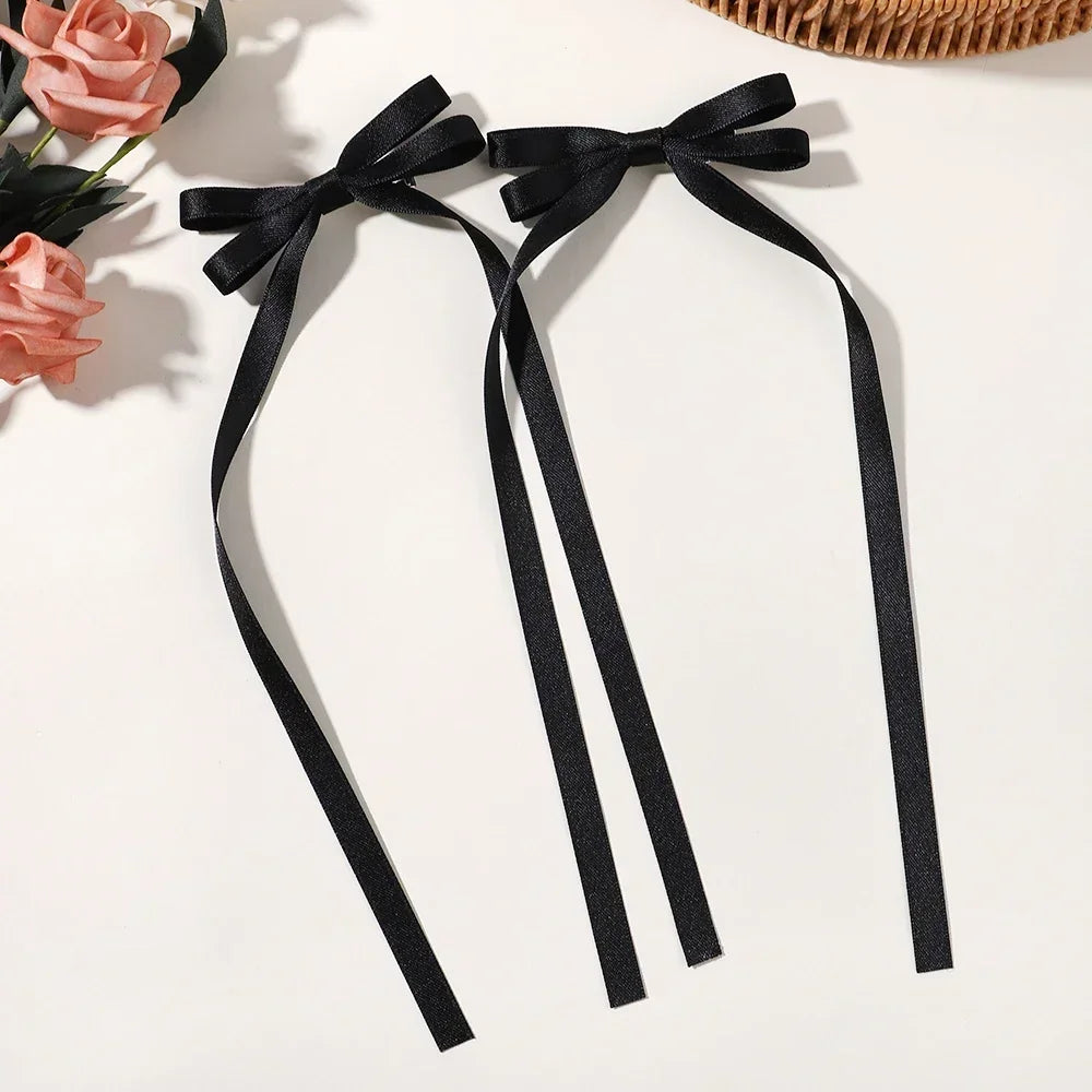 2pcs 2025 New Cute Ribbon Bow Headband Long Tassel Hair Clip Women's Hair Accessories Girls Party Headwear Side Clips Wholesale