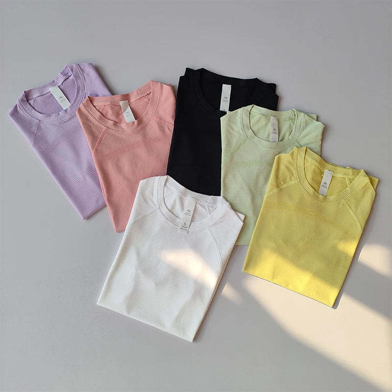 Sports Tops Quick-drying Ladies Fitness Running Yoga Short-sleeved Moisture-wicking Elastic Breathable Yoga Suit T-shirt