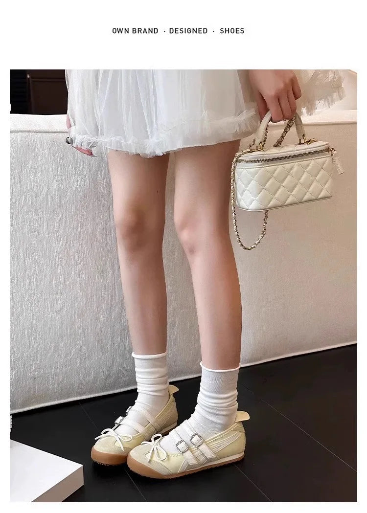 Women Flats Bow Ballet Dance Mary Jane Shoes Summer Sandals 2024 Fashion New Brand Dress Designer Casual Shallow Zapatos Mujer