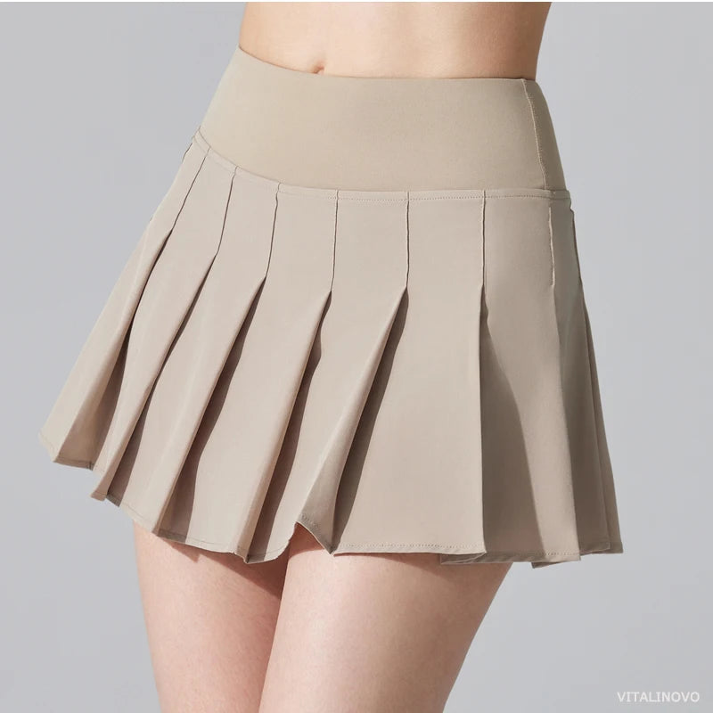 VITALINOVO Womens Girl High Waisted Pleated Tennis Skirt School A-Line Skater Skirts with Lining Shorts Golf Athletic Skort