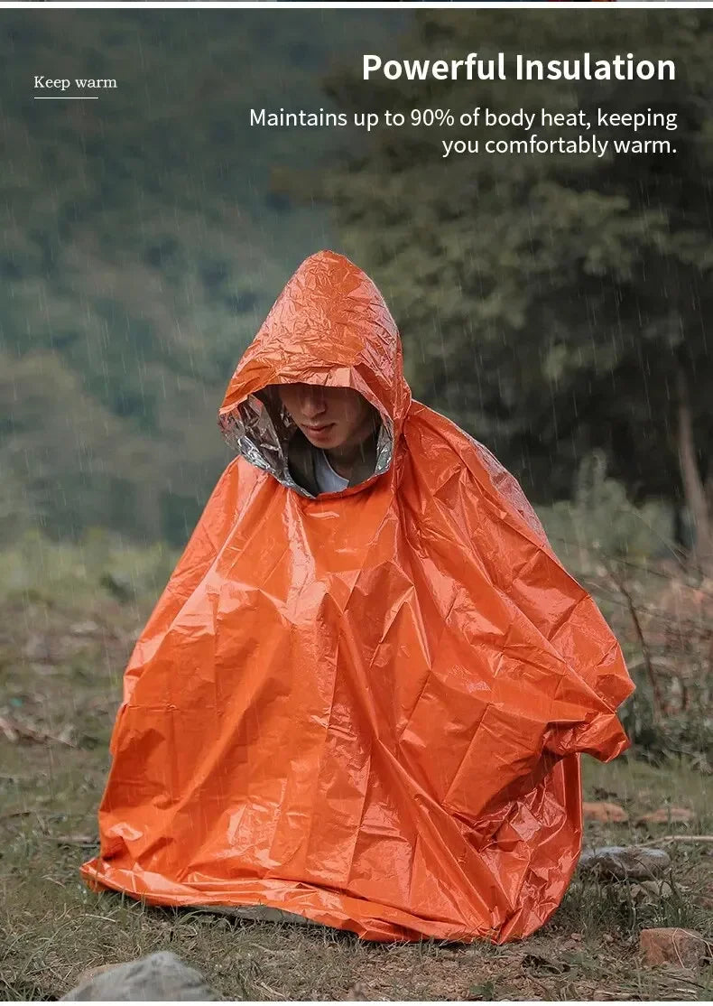 Emergency Raincoat Poncho Waterproof Rainwear 100x130cm Orange Green