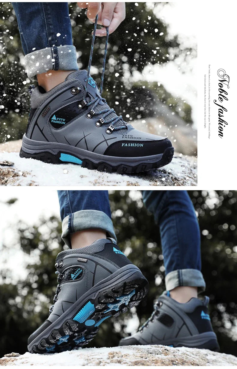 Men's Winter Snow Boots Waterproof Leather Ankle Boots Size 39-47