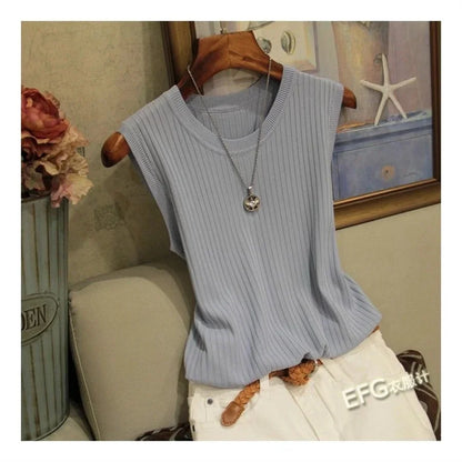 Summer Sleeveless O Neck Polyester Blouse For Women