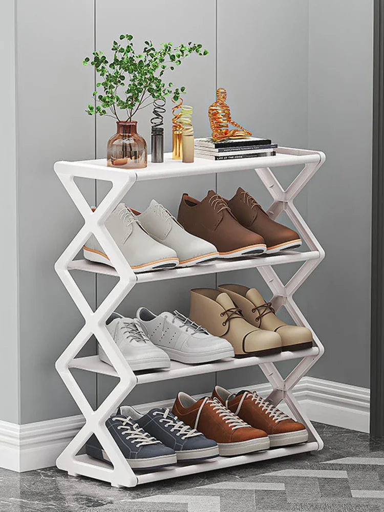 Four Layer Shoe Storage Rack PU Material Solid Color Holds 9 To 12 Pairs