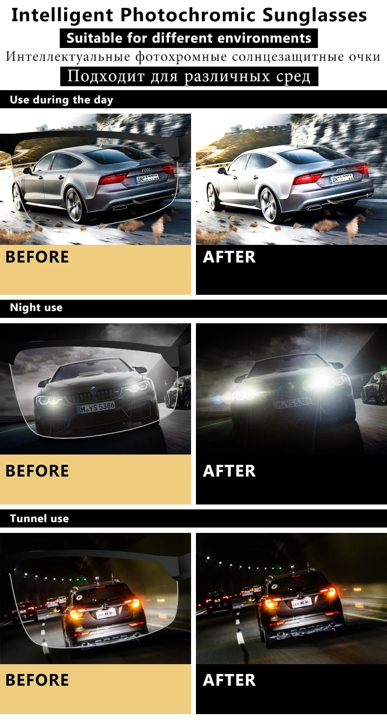 CLLOIO Aluminum Photochromic Sunglasses Men Polarized Day Night Driving Chameleon Glasses Anti-Glare Change Color Sun Glasses UV