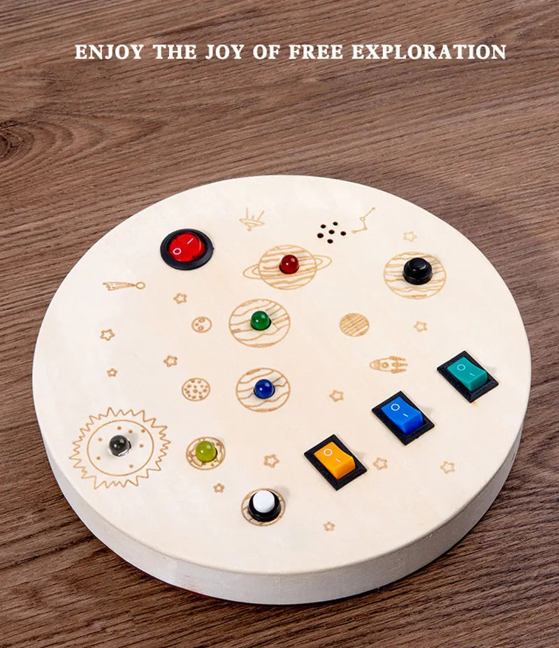 Montessori Busy Board Sensory Toys Wooden With LED Light Switch Control Board Travel Activities Children Games For 2-4 Years Old