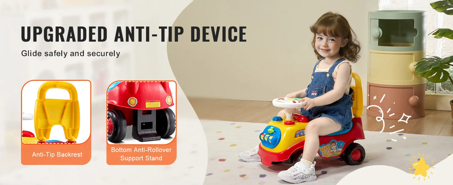 SucceBuy Toddler Ride On Push Car Sit to Stand Kids Ride On Toy Car with Music Steering Wheel Seat Storage for Toddlers