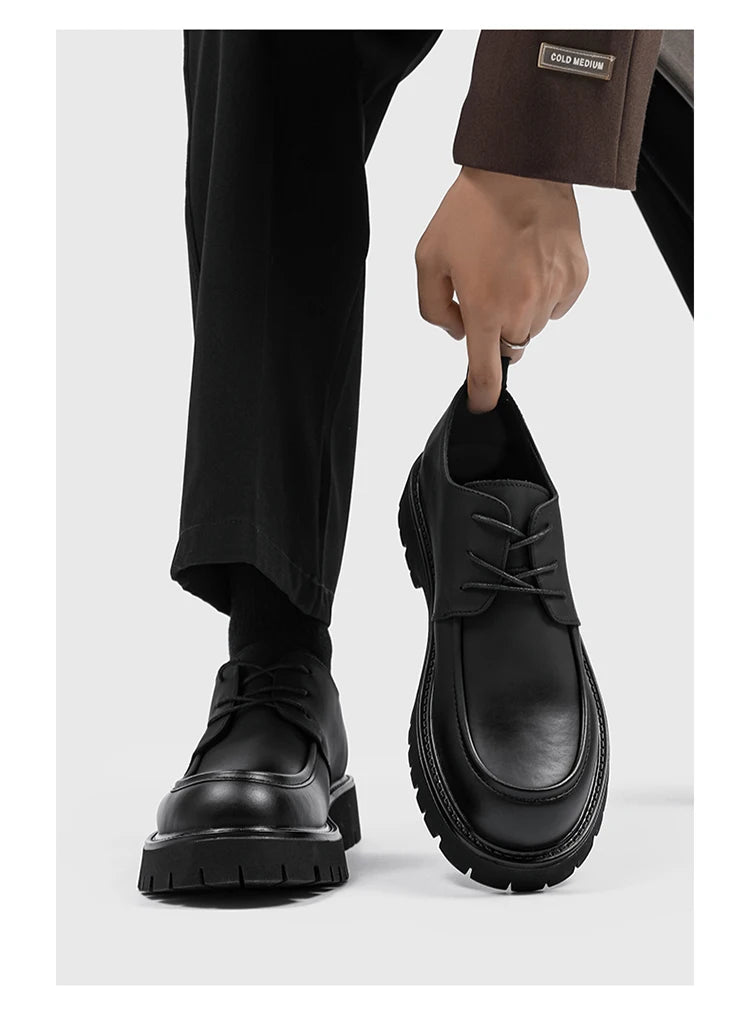 Leather Mens Breathable Handmade Casual Dress Shoes Lace Up Thick Sole