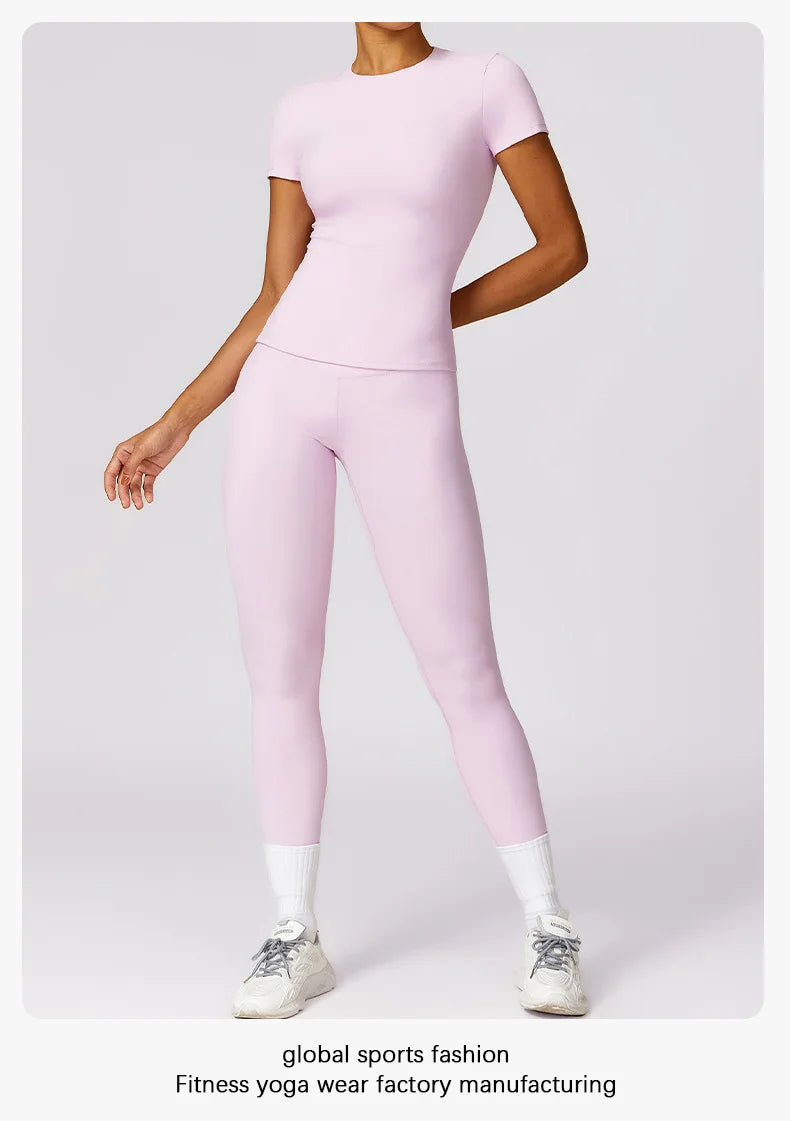 Women's Sports T Shirt Summer Short Sleeve Running Round Neck Breathable Stretchy GYM Yoga Slim Fitness Active Top Tee