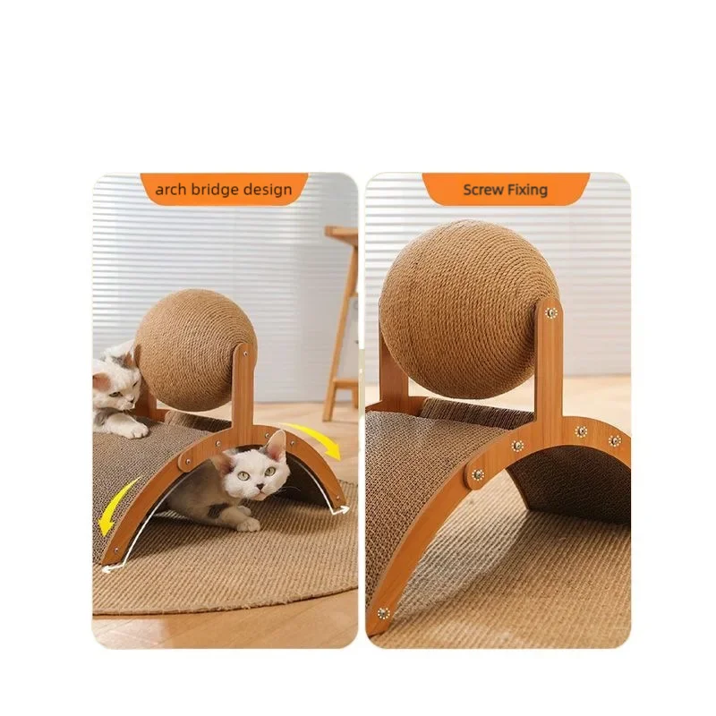 Wooden Cat Scratching Ball with 2-in-1 Sisal Scratch Board