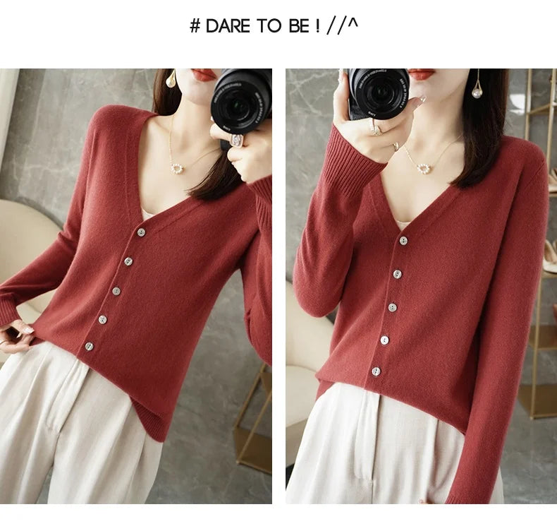 2024 New V-Neck Temperament Small Fragrant Wind Women Loose Sweater Sweater All Sweater Coat Special Offer Cardigan ZHI D035
