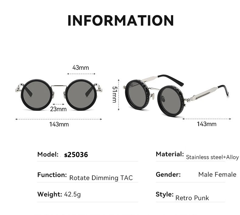 Polarized Round Sunglasses ND9 Adjustable Dimming Sun Glasses Men Women Retro Punk Men's Fishing Eyeglasses Outdoor Shades UV400