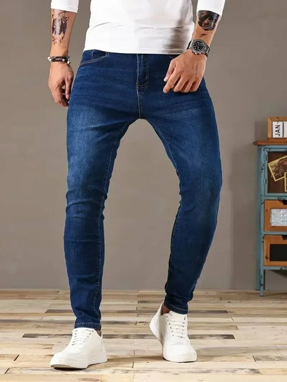 Mens Stretch Skinny Denim Jeans Solid Color Black and Blue Slim Fit