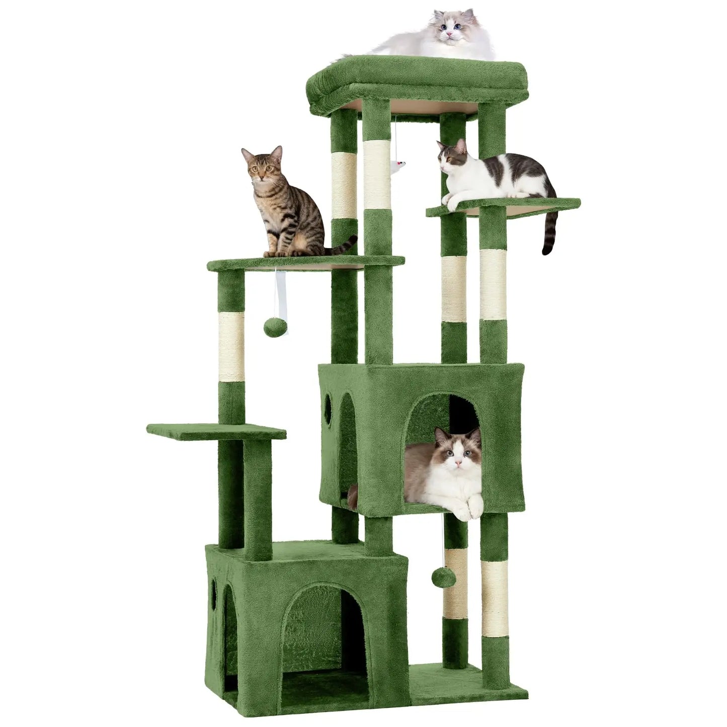 61" Heavy-Duty Multi-Level Cat Tree For Large Cats Oversized Perch & Dual Condos Natural Sisal Posts For Maine Coon