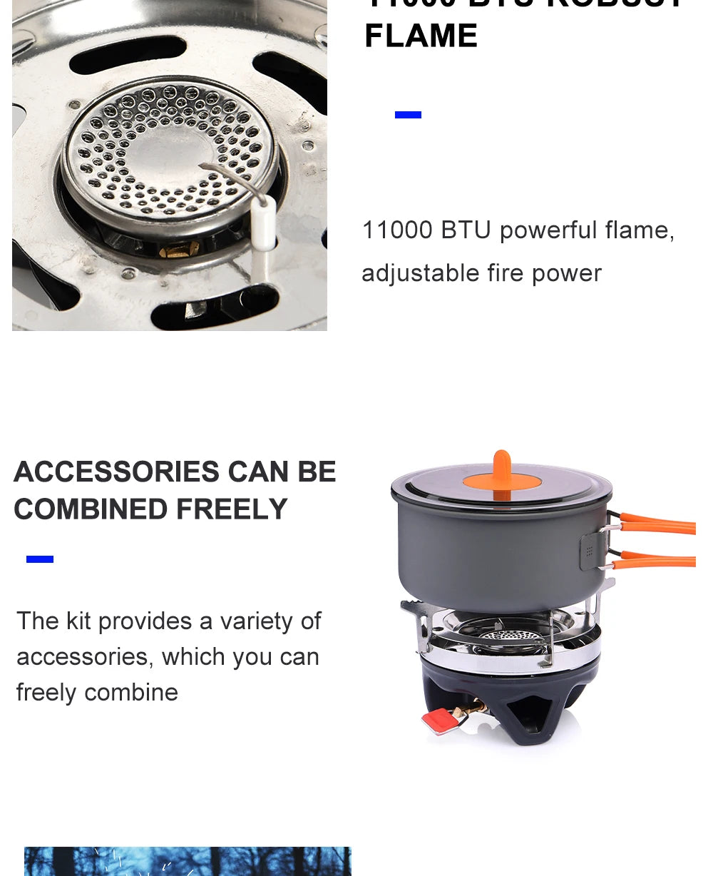 Widesea Camping Cooking System with Heat Exchanger Outdoor Gas Burner Stove Tourist Pot Set Cup Tableware Cookware Tourism Hike