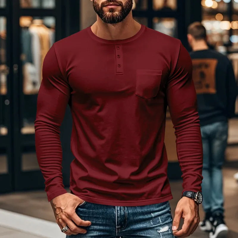 Men's Slim Fit Crew Neck Long Sleeve T-Shirt 2025 Autumn Winter Breathable Casual Bottom Shirt Top