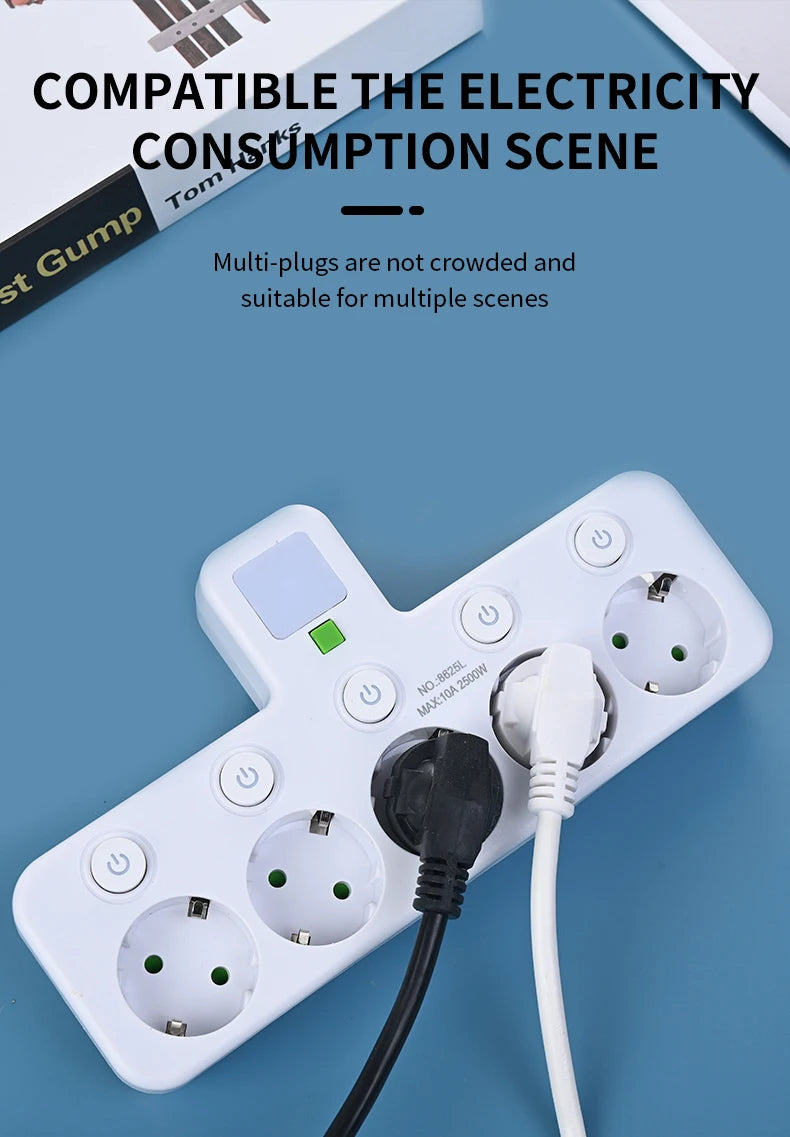 EU Plug Power Strip 4 AC Outlets 2 USB 1 Type-C Ports Two specifications Independent switch with small night light