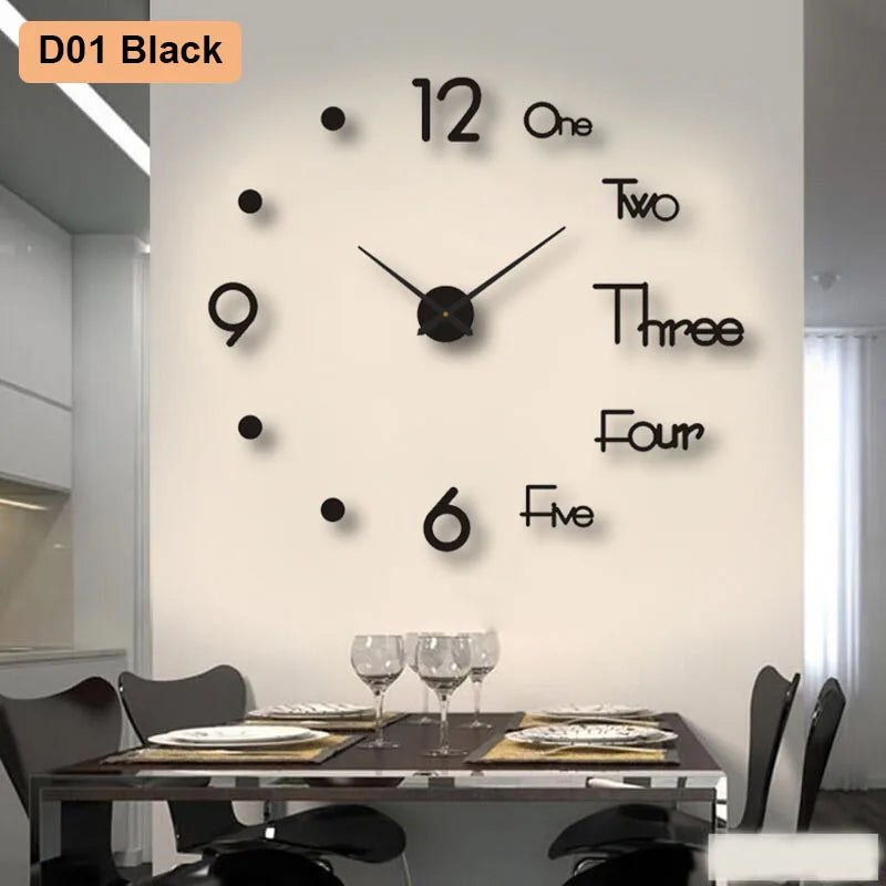 Modern 3D Wall Clock – Soundless, 90–120cm, Home & Office Decor