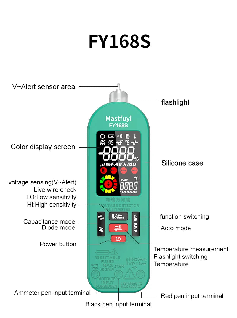 MASTFUYI Professional Digital Multimeter AC/DC Voltage Current 6000 Counts True RMS Volt Amp Ohm Hz Capacitance NCV Tester Tools