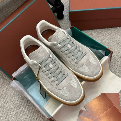 Men's Genuine Leather Lace Up Round Toe Trainer Shoes White