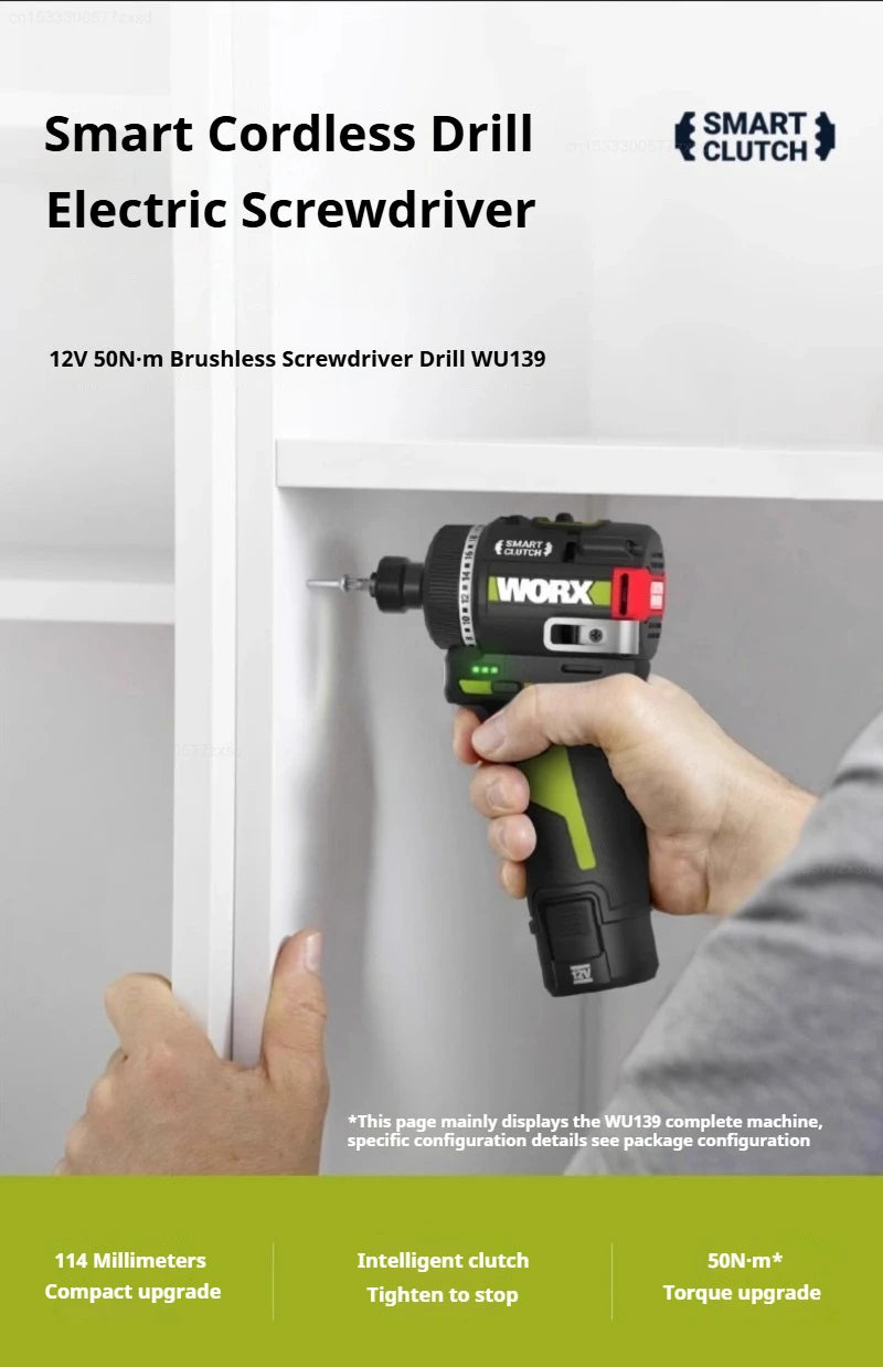 2025 Worx WU139 Cordless Driver Drill Brushless Electric Impact Screwdriver Rechargeable Metal Chuck High Torque DIY Power Tool