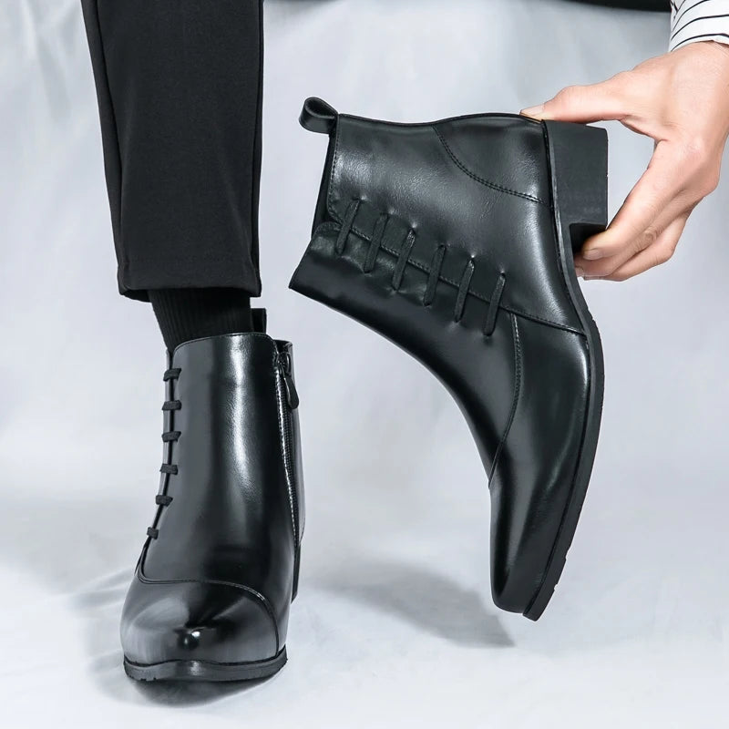 Men's Leather Riding Boots Ankle High ZIP Closure PU Lined