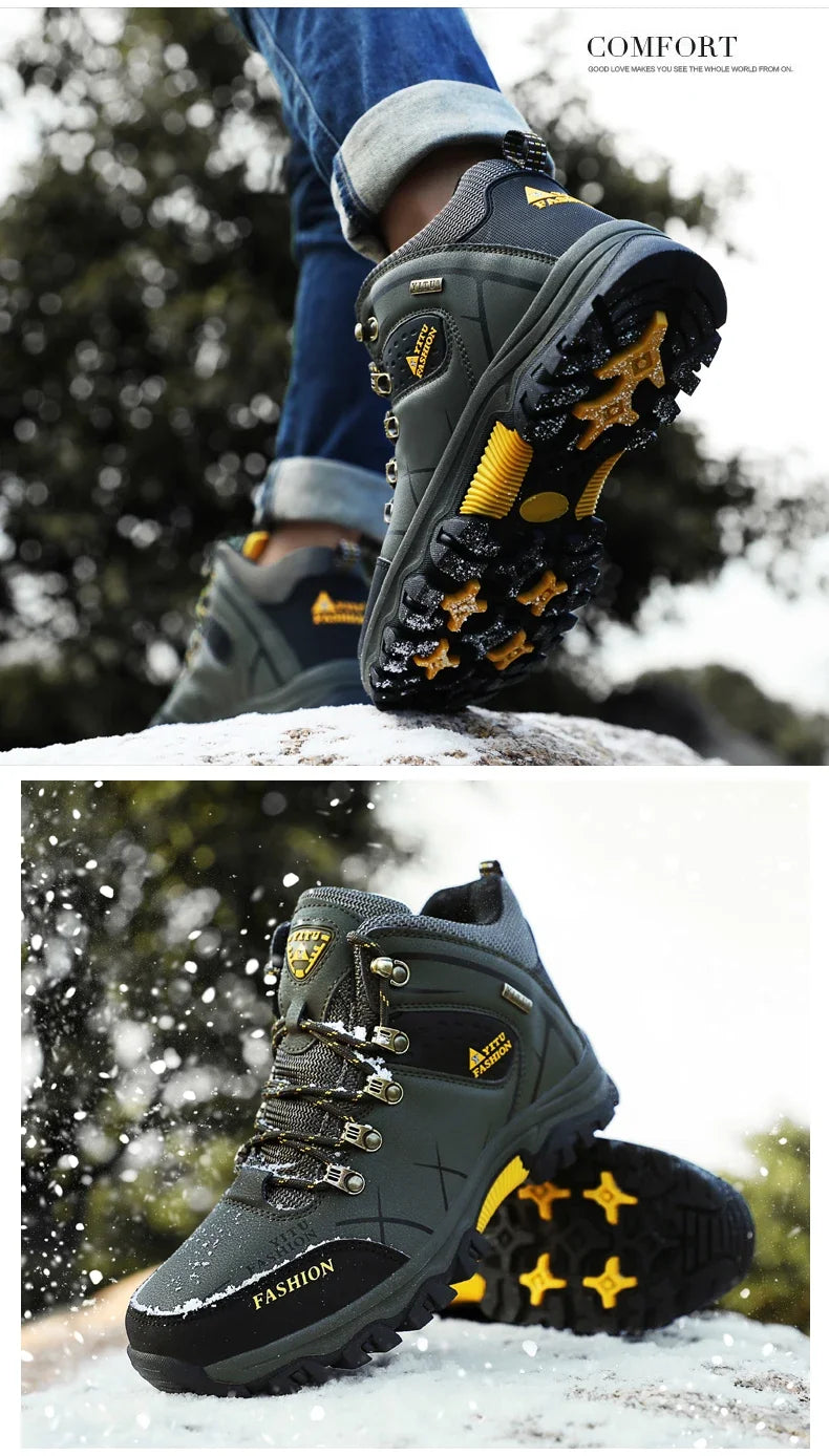 Men's Winter Snow Boots Waterproof Leather Ankle Boots Size 39-47