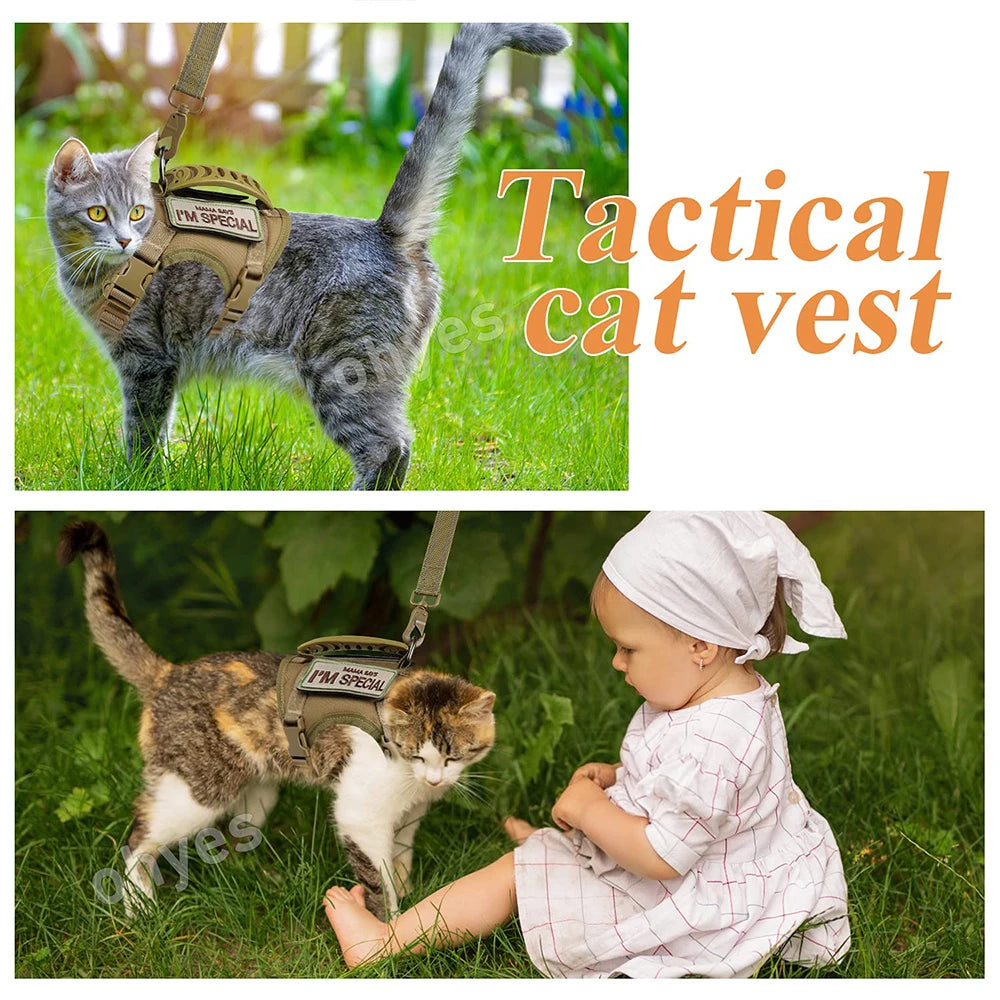 Tactical Cat Harness with Leash Set Puppy Walking Escape Proof Adjustable Pet Vest withControl Handle For Large Cats Small Dogs