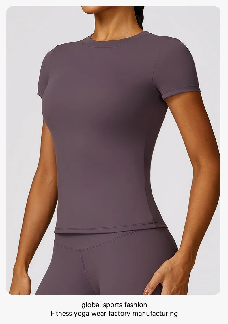 Women's Sports T Shirt Summer Short Sleeve Running Round Neck Breathable Stretchy GYM Yoga Slim Fitness Active Top Tee
