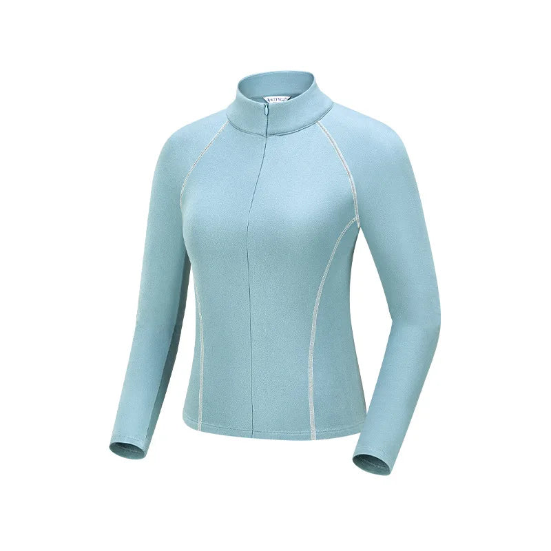 TTYGJ Slim Long Sleeve Golf Base Shirt Women Zipper Neck Warm Velvet Tops Autumn Winter Windproof Thicken Leisure Golf Blouse