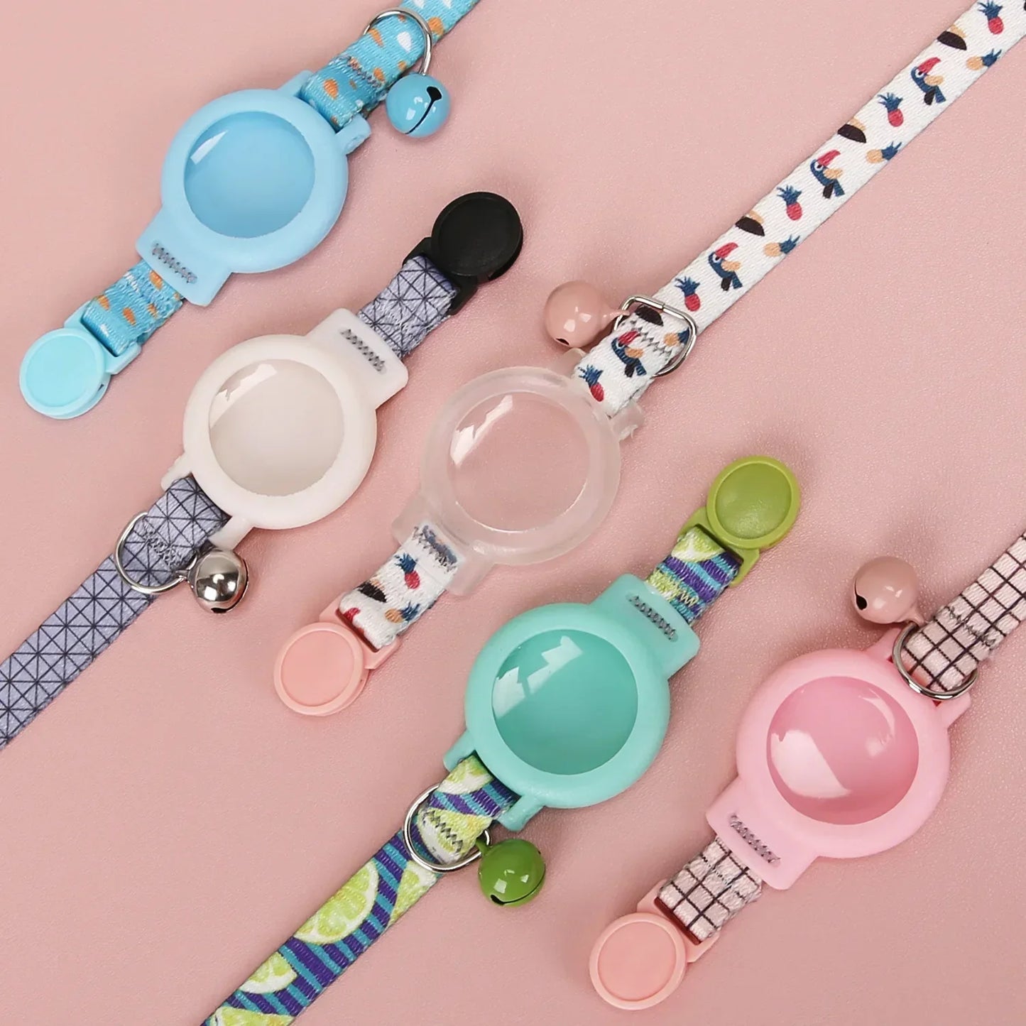 Pink Nylon Cat Collar With Bell For Tracking Device