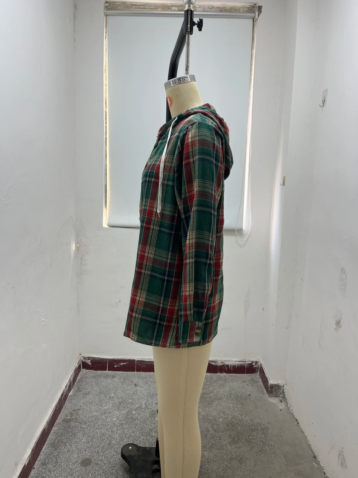 European and American Cross border Foreign Trade 2024 Autumn/Winter New Loose Long Sleeve Hooded Button Checkered Coat Hoodie fo