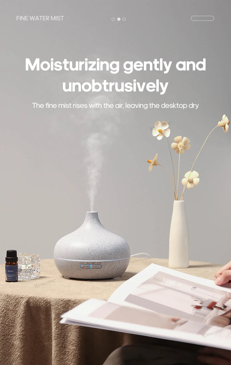 KINSCOTER Wood Grain Aromatherapy Diffuser 300ml Essential Aroma Oils Ultrasonic Air Humidifier 3 Timers USB Color Light