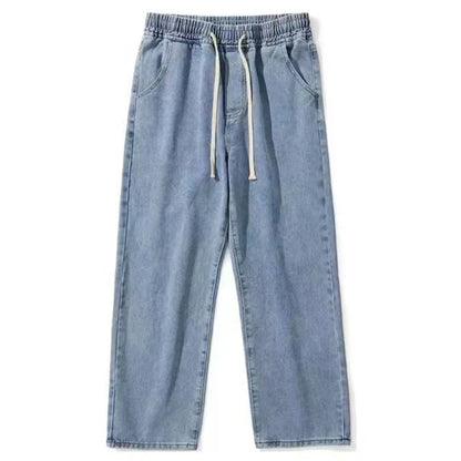 Men's Denim Cargo Jeans, Loose Wide-Leg, Casual Streetwear