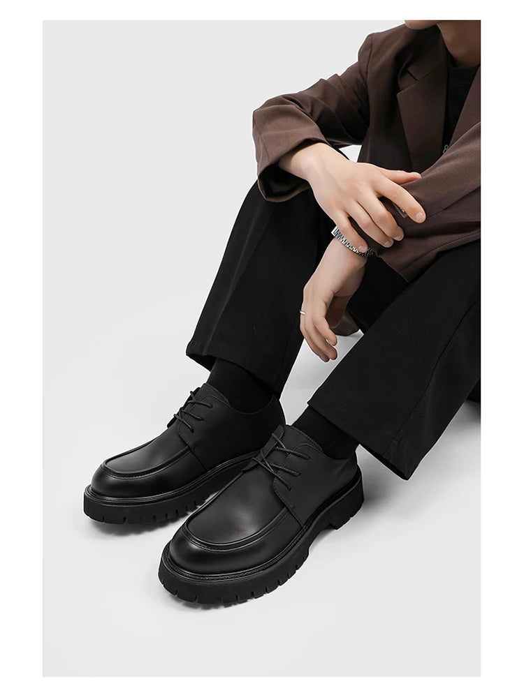 Leather Mens Breathable Handmade Casual Dress Shoes Lace Up Thick Sole
