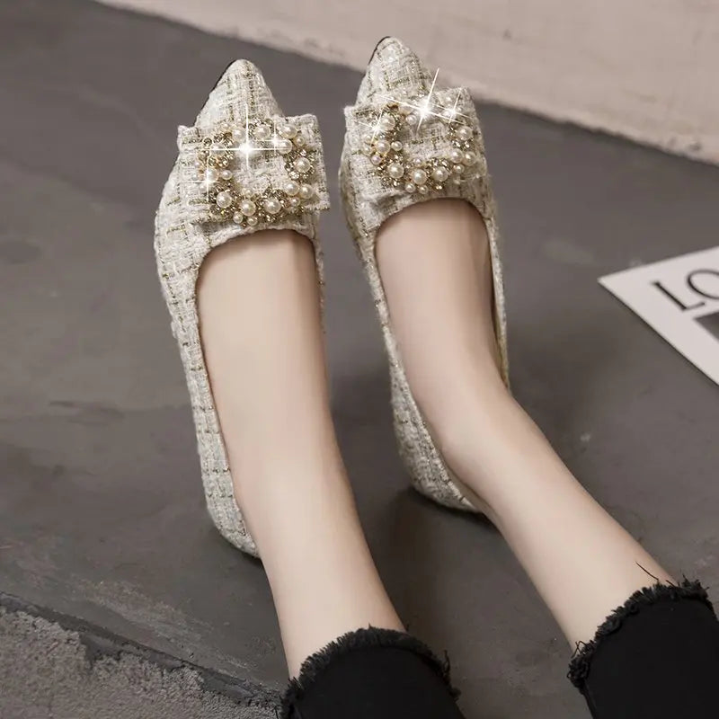 Mixed Colors Shallow Mouth Shoes Autumn Women's Moccasins Casual Female Sneakers Pearl Decorateion Flats Modis Low Heels Pointed