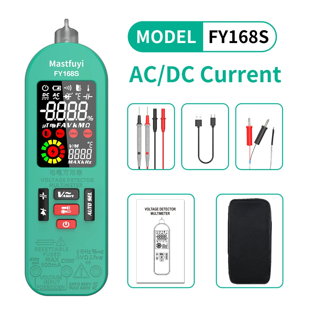 MASTFUYI Professional Digital Multimeter AC/DC Voltage Current 6000 Counts True RMS Volt Amp Ohm Hz Capacitance NCV Tester Tools
