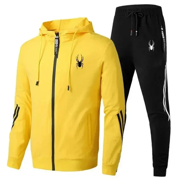 New Spring and Autumn running breathable and fashionable fitness set for men, a two-piece casual zipper jacket and sport pants