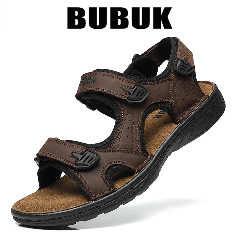 First-Layer Cowhide Men Open-Toe Sandals Non-Slip Outdoor Casual Shoes