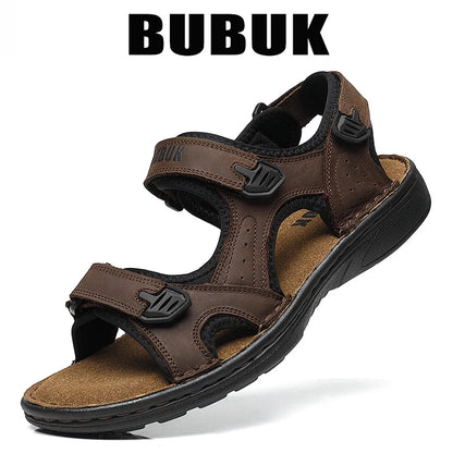 First-Layer Cowhide Men Open-Toe Sandals Non-Slip Outdoor Casual Shoes