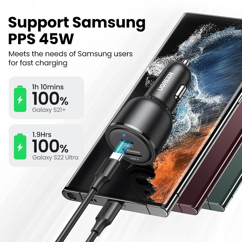NEW in UGREEN 63W Car Charger PD QC 3.0 PPS 45W USB Type C Fast Charging for iPhone 17 16 Samsung Xiaomi Mobile Phone Charger