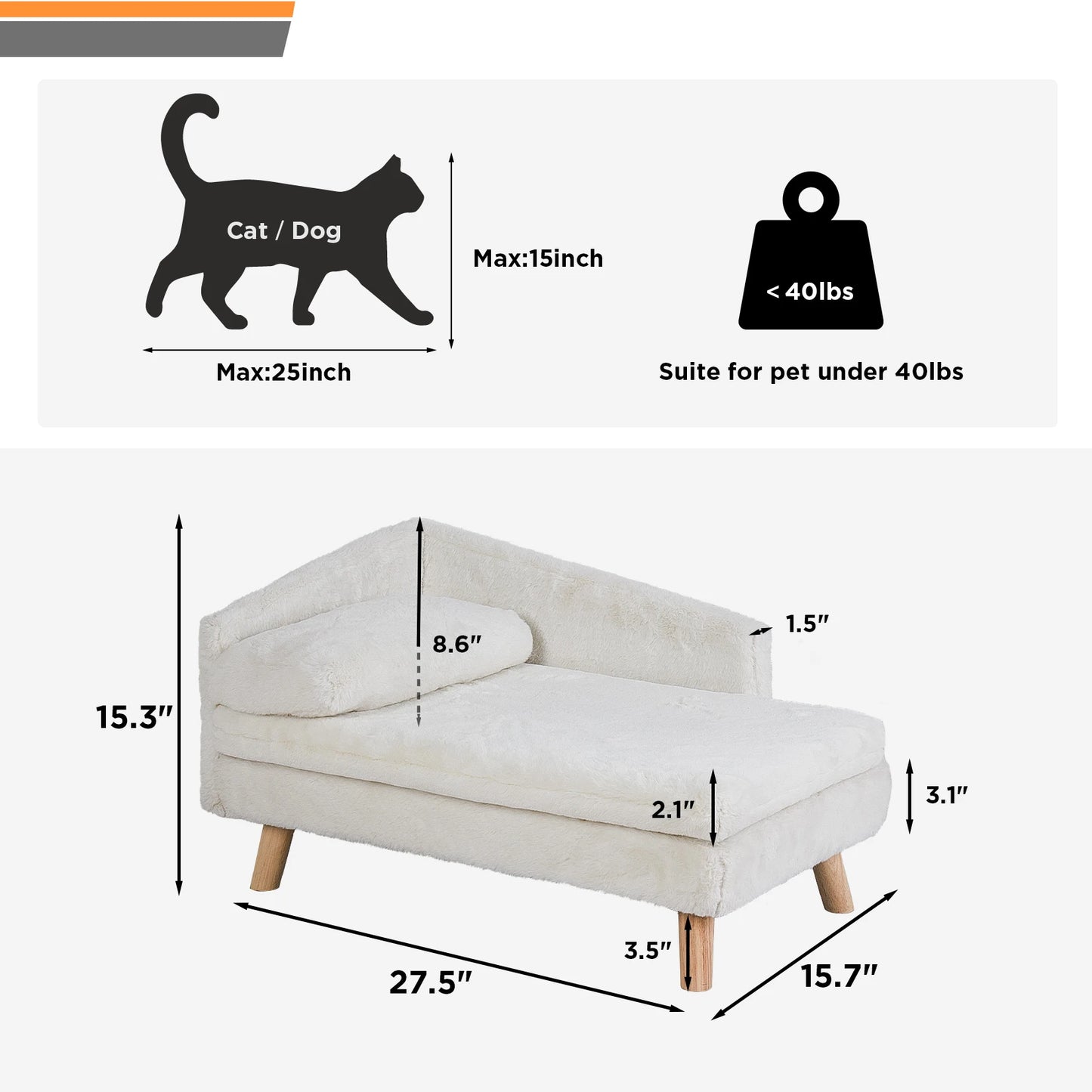 Elevated Pet Bed – Nordic Wooden Stool Bed with Cozy Pad, Waterproof Pet Sofa