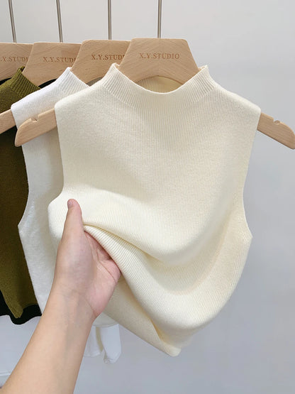 Women's Knitted Sleeveless Tank Top Slim Fit Solid Color