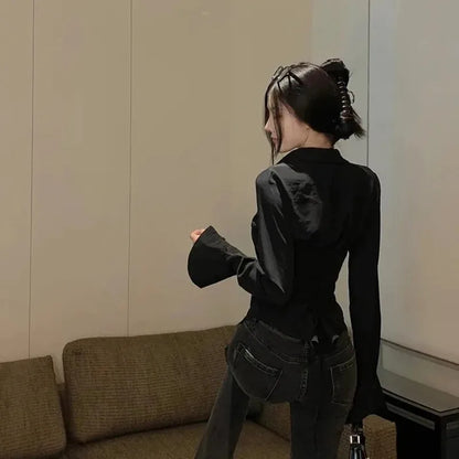 Women's Slim White Polyester Bell Sleeve Blouse Top