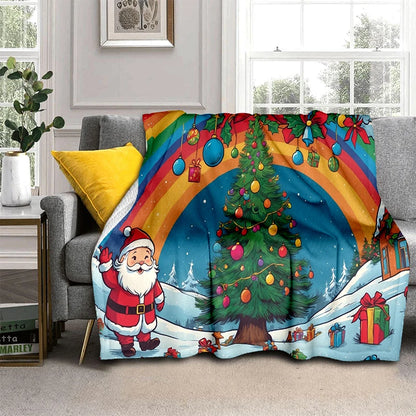 Cartoon Santa Snowman Throw Blanket Flannel Polyester Cotton