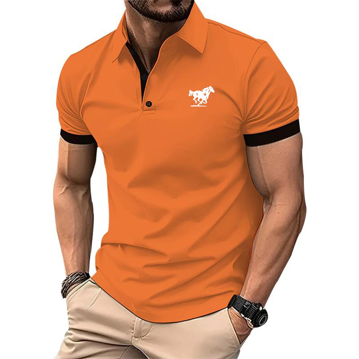 Men's Summer Short Sleeved Minimalist Polo Shirt Fashionable Loose Casual Versatile Short Sleeved 100% Polyester Fiber