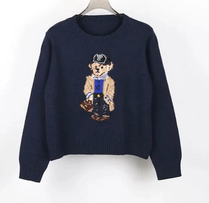 Pullover Sweater Bear Print Women Cashmere Cotton Knit
