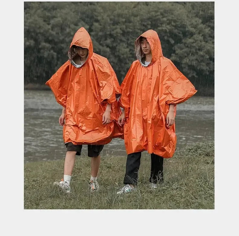 Emergency Raincoat Poncho Waterproof Rainwear 100x130cm Orange Green