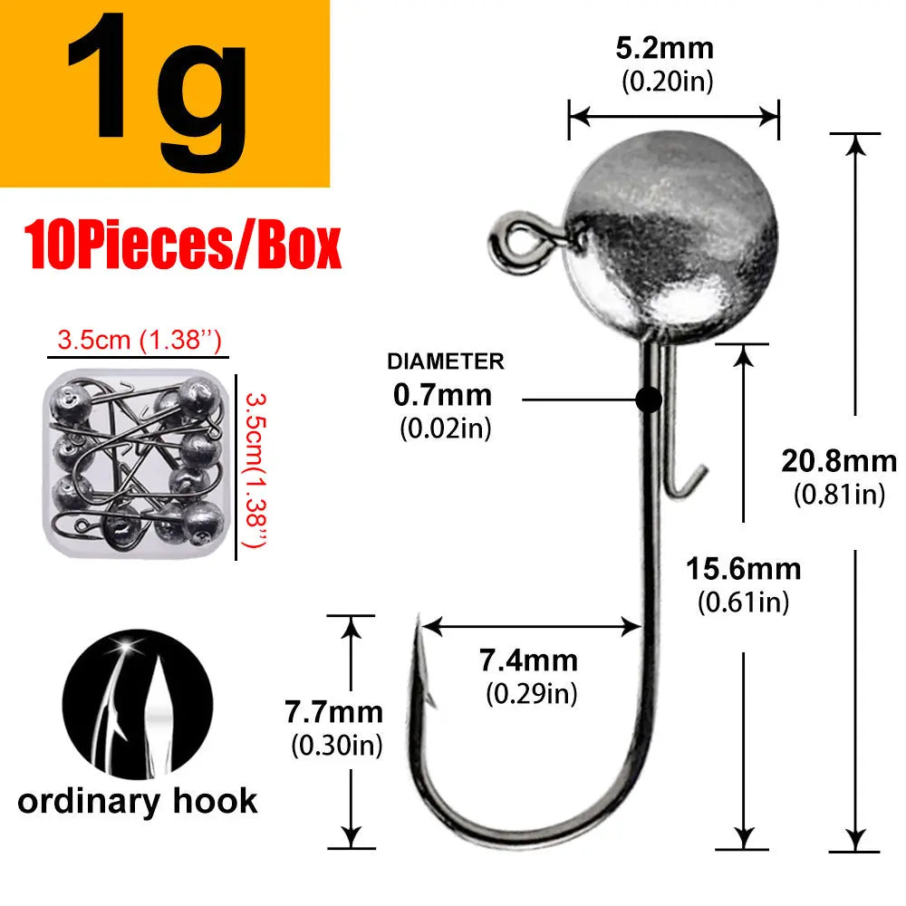 MrLurion Package Box 2g 3g 5g 7g 10g 12g 16g 20g jig head hook for fishing tackle ,crank carbon lure hook for worm soft