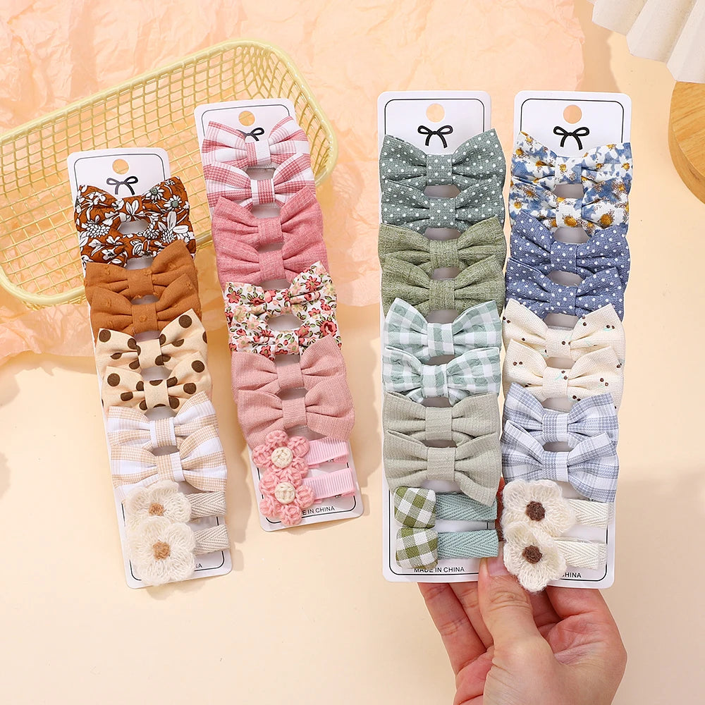 RAINBOW BOWS 10Pcs/set Handmade Fabric Printed Barrette Boutique Mini Bangs Bow Hair Clip Ins Daisy Hairgripes 2025 Spring Style